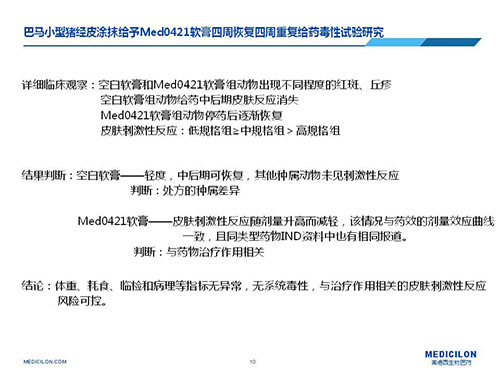 巴马小型猪经皮涂抹给予Med0421软膏，四周恢复、四周重复给药毒性试验研究